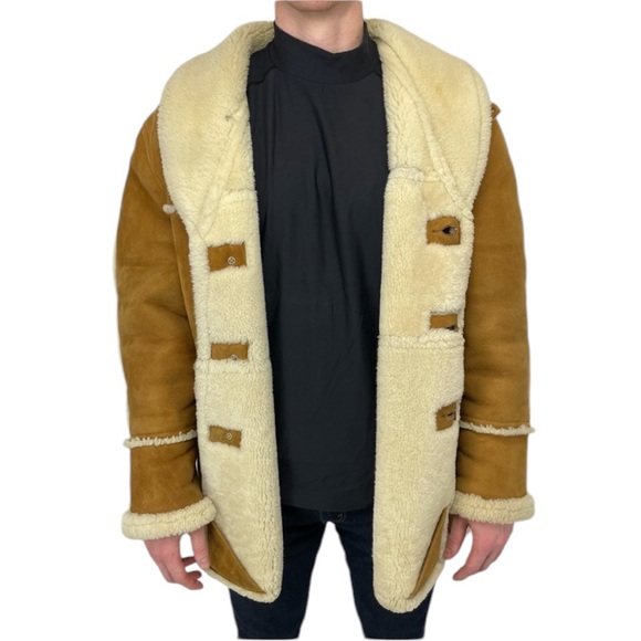 ❣️HP❣️Authentic Shearling Leather Coat Chestnut Brown and Ivory L/XL - Picture 2 of 14